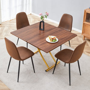 English Elm Table and Chair Set Adjustable Height Mdf Wood Grain Top with 4 Upholstered Seats Brown,Golden W1151S04092