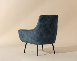 Sunpan Aletta Lounge Chair - Glamorous Nono Petrol Fabric Armchair With Sleek Black Iron Legs For Style Blue Fabric 111899