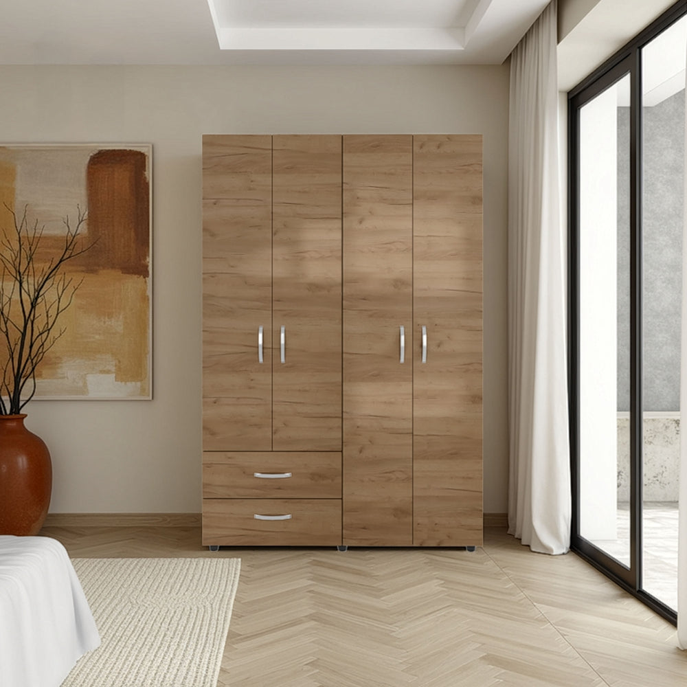 English Elm Bosko Three Door Wardrobe Armoire with Drawers Hanging Rod Black Wengue Finish B097S00238