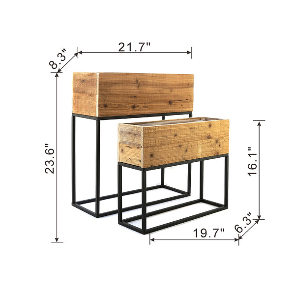 English Elm Set of 2 Rustic Wood Planter Boxes with Black Iron Stands for Farmhouse Decor W2078P496655
