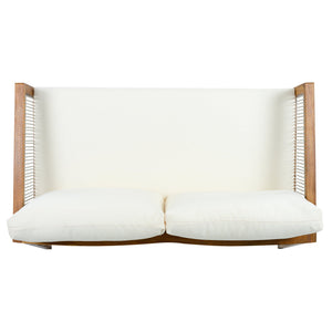 English Elm Outdoor Acacia Wood Loveseat Set with Rope Woven Panels and Matching Coffee Table Beige,Teak N768P408131T