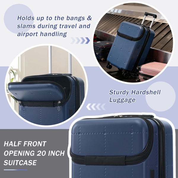 English Elm Luggage 5 Piece Hardside Abs Set with Front Access Carry on and Tsa Spinner Wheels Blue N732P391557C
