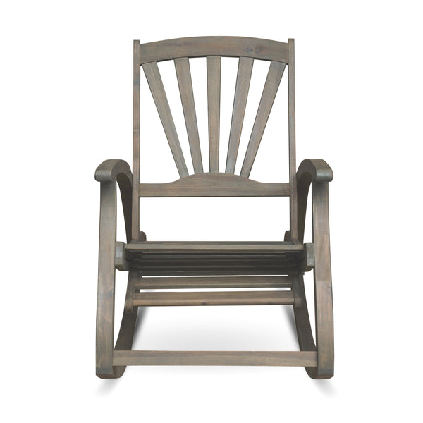 English Elm Christopher Knight Home® - Outdoor Acacia Wood Rocking Chair with Retractable Footrest, Durable Weather-Resistant Porch Patio Seating Comfortably Grey 63337.00GRY