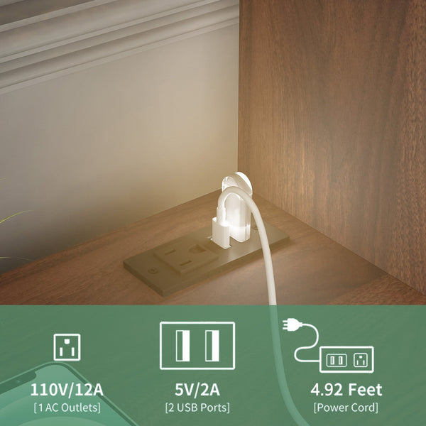 English Elm Nightstand with Charging Station, Voice-Control Night Light, Lockable Cabinet, USB & AC Ports, Modern Woodhelves W1321P204522