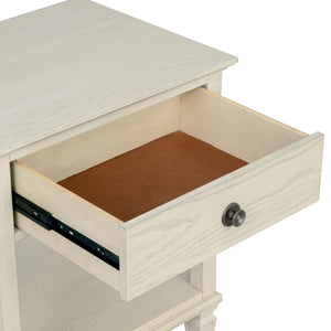 English Elm Victoria Aged Oak Nightstand with Solid Wood Legs, Wire-Brushed Veneer, Drawer & Open Shelf Cream 27 L x 22.75 W x 27.63 H B035P341165