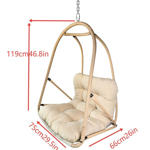 English Elm without Swing Egg Chair Rattan Hanging Patio Basket with C-Bracket, Foldable, Cup Holder, Cushions, Durable Metal Frame Beige+yellow W2707P388602
