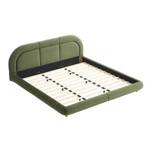 English Elm King Curved Velvet Upholstered Low Profile Platform Bed Sculpted Headboard Modern Green W5632P452163