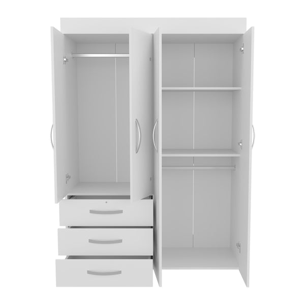 English Elm Hamilton Mobile Armoire with 4 Doors, 3 Drawers, Dual Hanging Rods and Multiple Shelves for Organized Storage and Durable Engineered Wood Finish White 70.47 L x 23.23 W x 4.33 H B097S00230