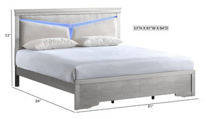 English Elm Lorana King Bed Teddy Bear Upholstered Headboard with Built in Led Ambient Light Silver B078S00662