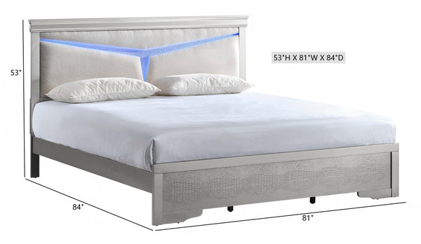 English Elm Lorana King Bed Teddy Bear Upholstered Headboard with Built in Led Ambient Light Silver B078S00662