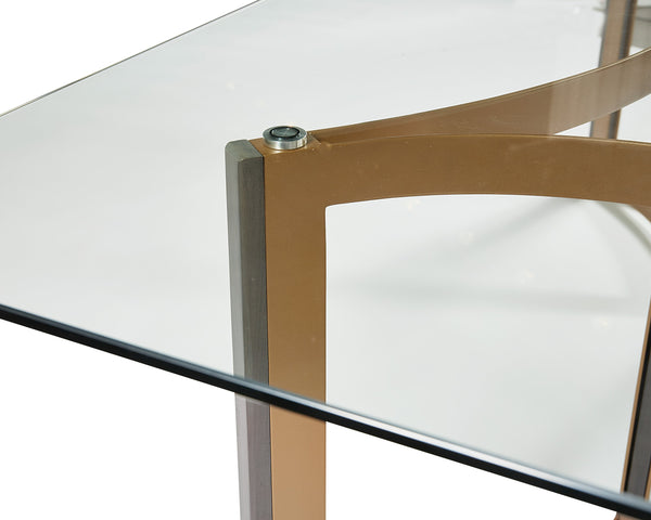 Sunpan Mendoza Modern Dining Table Base Set of 2 - Stylish Gold Steel & Oak for 96" Glass Tops