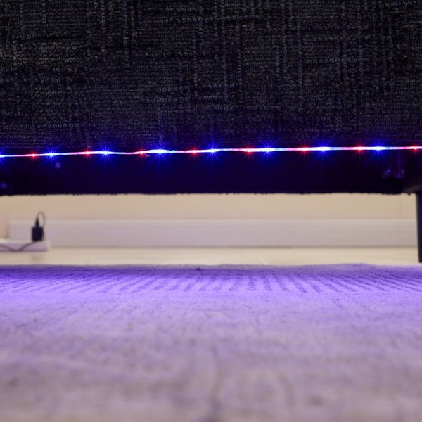 English Elm Modern chenille 2-seater sofa with LED lighting, USB charging, storage pocket, sturdy wood legs Black W395P318548