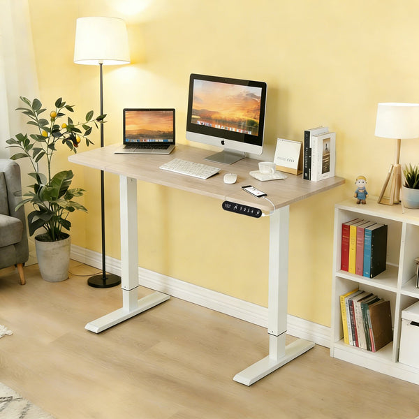 English Elm 48"×24" Electric Height Adjustable Standing Desk with Memory Presets for Modern Home Office Oak W614P376246