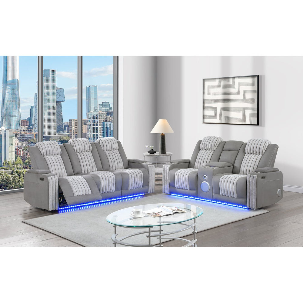 English Elm Duran Power Reclining Sofa Set with Led Lighting Bluetooth Speaker and Usb Charging Grey B201S00478