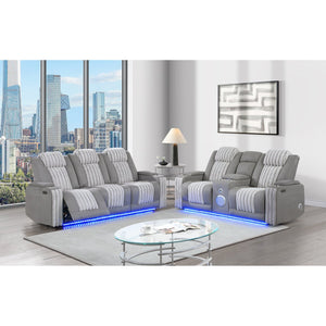 English Elm Duran Power Reclining Sofa Set with Led Lighting Bluetooth Speaker and Usb Charging Grey B201S00478