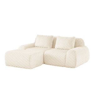 English Elm 82" Modular L-shaped Sectional Sofa Flannelette Upholstered with Movable Ottoman Living Room Cream W714S01517