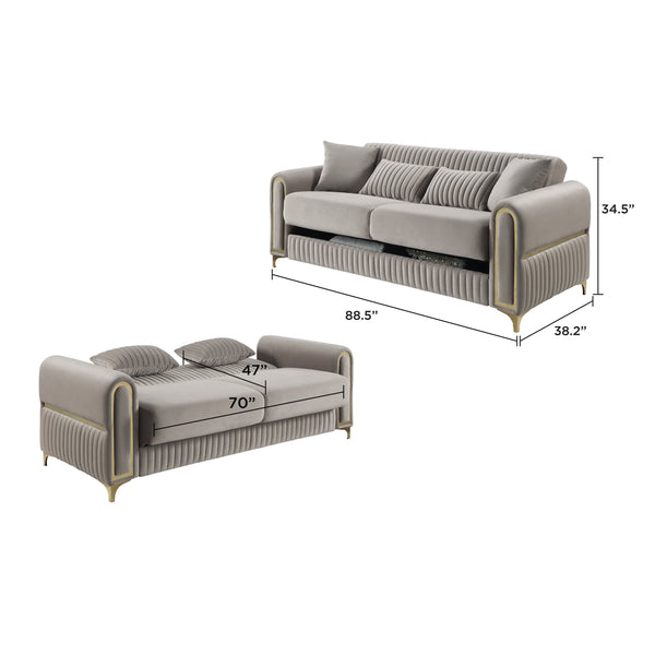 English Elm Ruby Channel Stitch Sofa and Loveseat Set with Birch Frame Gold Steel Legs B009S02251
