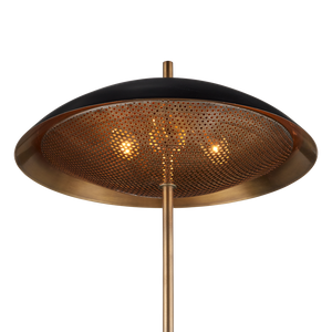 Domville Modern Table Lamp - Antique Brass & Black Metal Shade with Unique Hexagonal Base Design