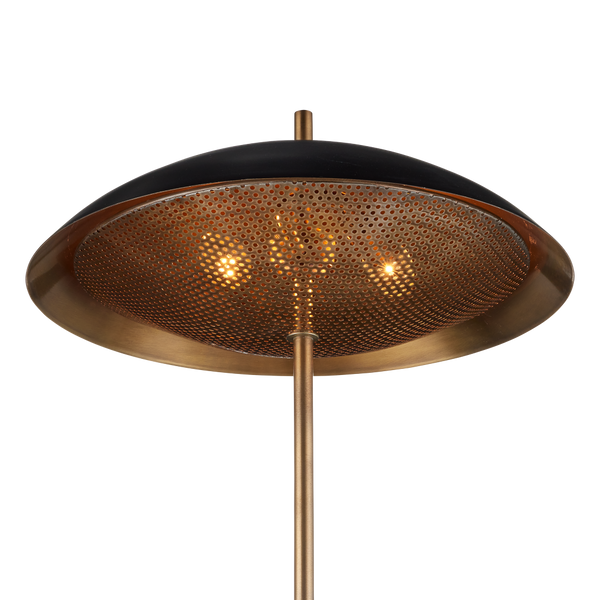 Domville Modern Table Lamp - Antique Brass & Black Metal Shade with Unique Hexagonal Base Design