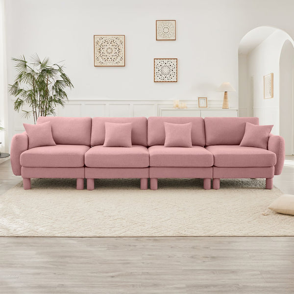 English Elm Boucle 4-Seater Pink Sofa With Chic Shell Armrests & Cylindrical Legs – Comfort Meets Modern Elegance W3041S00295