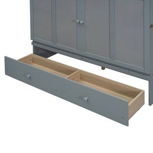 English Elm Full Size Wall Murphy Bed Cabinet with Storage Drawer and Built-in Usb Charging Gray N708P205903E
