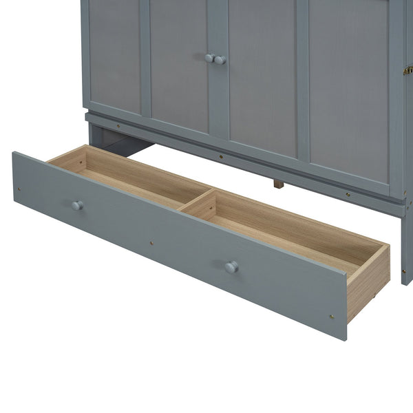 English Elm Full Size Wall Murphy Bed Cabinet with Storage Drawer and Built-in Usb Charging Gray N708P205903E