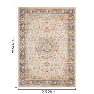 English Elm Premier Traditional Medallion Low Pile Area Rug Ivory Tone for Living Dining Rooms B186P479371