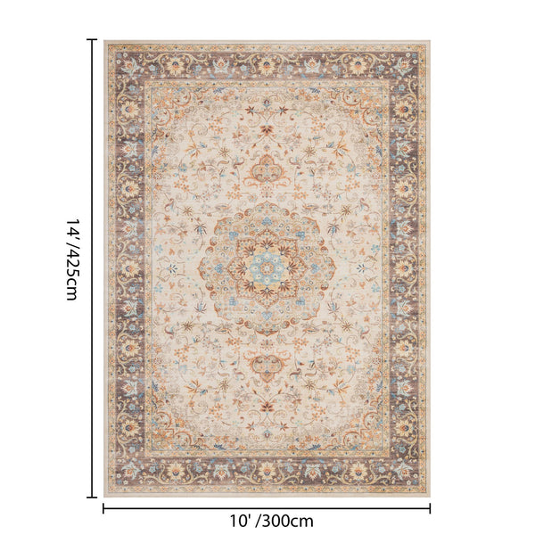 English Elm Premier Traditional Medallion Low Pile Area Rug Ivory Tone for Living Dining Rooms B186P479371