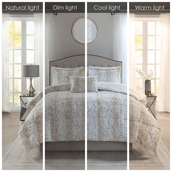 English Elm Full/Queen Zuri Faux Fur Comforter Set – Reversible Faux Mink, Hypoallergenic Fill, OEKO-TEX, Machine Washable Plush Bedding B03597119