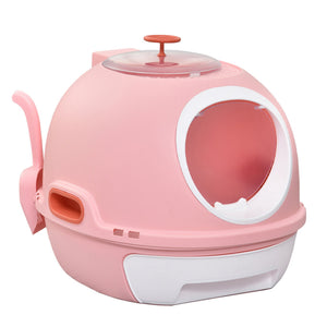 English Elm PawHut Space Capsule Covered Cat Litter Box with Removable Tray, Front Door Access & Odor Control Pink W2225P229457