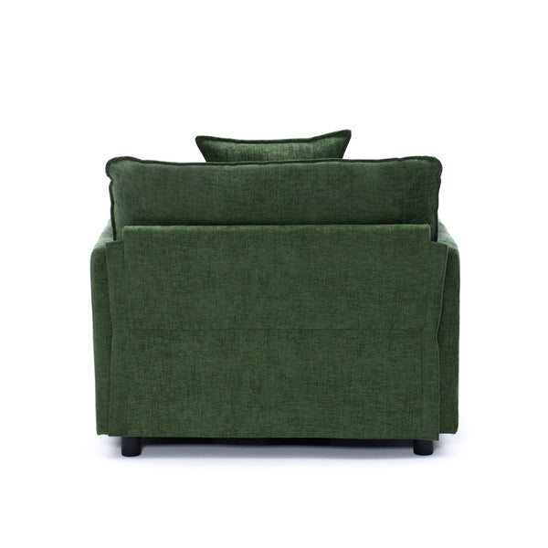 English Elm 39.4" Chenille Club Chair with Ottoman Solid Wood Frame Contemporary Living Room Seat Green W3244P427726