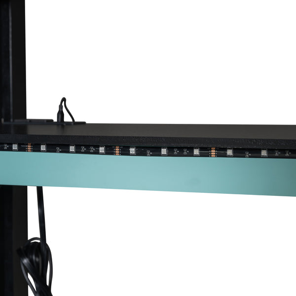 English Elm Full Size Gaming Loft Bed with Rgb Lighting Desk Wardrobe and Built-in Storage Blue LT100261AAC
