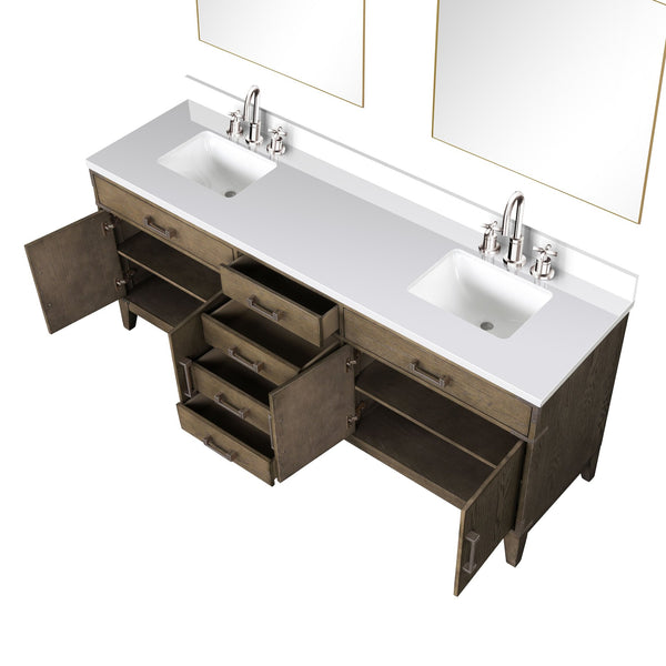English Elm Grey Oak Double Bath Vanity 80" W x 22" D with White Quartz Top, Chrome Faucets & Dual 36" Mirrors B2731S01876