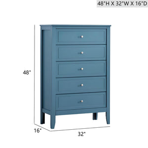 English Elm Daniel Assembled 5-Drawer Chest with English Dovetail Drawers, Metal Hardware & Solid Wood Frame Teal 51 L x 34 W x 18 H B078P400746