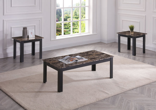 English Elm 3pc Modern Coffee & End Table Set with Faux Marble Tops Sleek Gray Finish Wooden Legs, Stylish Living Brown 45.5 L x 24.5 W x 3.38 H B011P232911