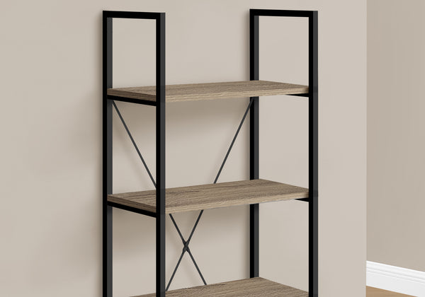 English Elm Bookshelf, 4-Tier Space-Saving Bookcase with Dark Wood-Look Laminate and Black Metal Frame for Home Decor taupe 50 L x 14 W x 4 H B2710P219958