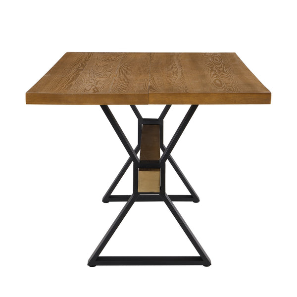 English Elm Christopher Knight Home® - X-shaped farmhouse dining table with thick 63" top, X-legs & powder-coated steel frame for six guests Brown N771P256935W