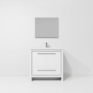 English Elm White Single Bath Vanity 36" W x 20" D with White Quartz Top, Gun Metal Faucet & 28" Mirror, Durable B2731S02077