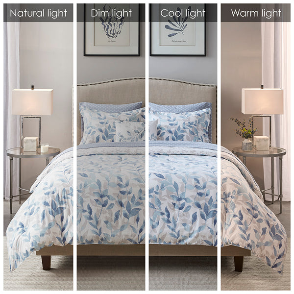 JLA Home Madison Park Essentials - Reversible Madison Park Essentials Sofia 8-Piece Comforter Set — Botanical Blue, Antimicrobial OEKO-TEX Safe MPE10-881