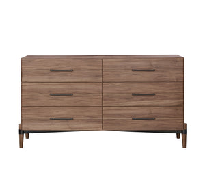 English Elm Tranquility Six Drawer Walnut Veneer Dresser with Tapered Legs and Bronze Hardware B108P411443