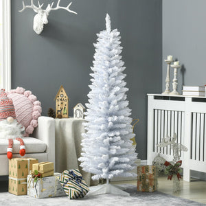 English Elm HOMCOM 5' Snow Flocked Pencil Christmas Tree Slim White Artificial Xmas Tree with Realistic Branches, Flame-Retardant Indoor Decoration W2225P217079