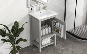English Elm 20" Matte Freestanding Bathroom Vanity Rubberwood Cabinet Ceramic Sink Open Shelf Grey N725P391115E