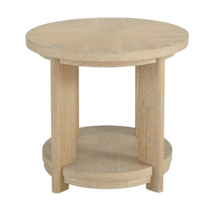 English Elm Wallace & Bay - Tan Round Accent Table — Contemporary Solid Wood Sand Dune Finish, Easy-Care 26" Round Surface, 24" High Elegant Design B2709P212396