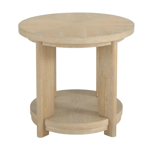 English Elm Wallace & Bay - Tan Round Accent Table — Contemporary Solid Wood Sand Dune Finish, Easy-Care 26" Round Surface, 24" High Elegant Design B2709P212396