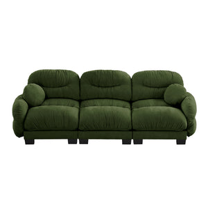 English Elm Pleated Chenille Three Seater Modular Sofa with Ergonomic Foam and Curved Armrests Green W5656S00049