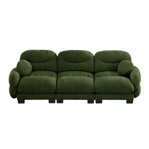 English Elm Pleated Chenille Three Seater Modular Sofa with Ergonomic Foam and Curved Armrests Green W5656S00049