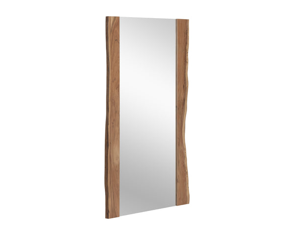 Sunpan Fontana Floor Mirror with Rustic Live-Edge Acacia Wood Frame and Anti-Tip Kit for Glamorous Décor Natural