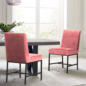 English Elm Blenor Pink Velvet Dining Chair Set of 2 with Diamond Stitching, Plush Cushioned Back & Black Legs B2736P354297