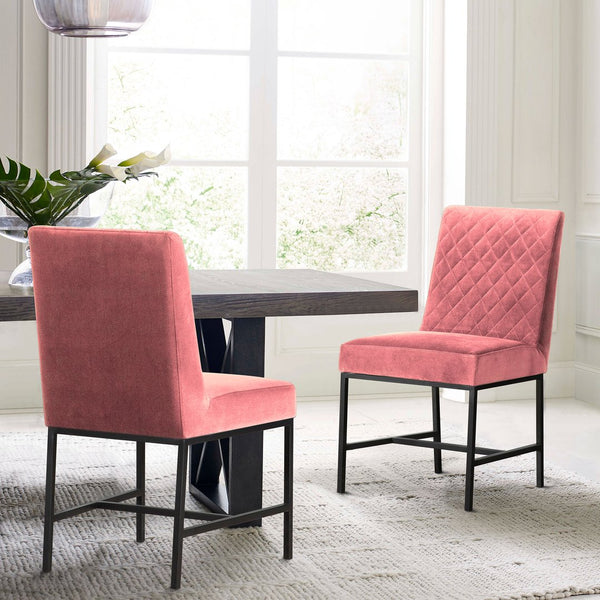 English Elm Blenor Pink Velvet Dining Chair Set of 2 with Diamond Stitching, Plush Cushioned Back & Black Legs B2736P354297