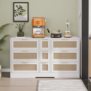 English Elm 51.2 Rattan Locker with 9 Spacious Drawers and Metal Handles—Versatile Storage for Home Organization White W757P238063